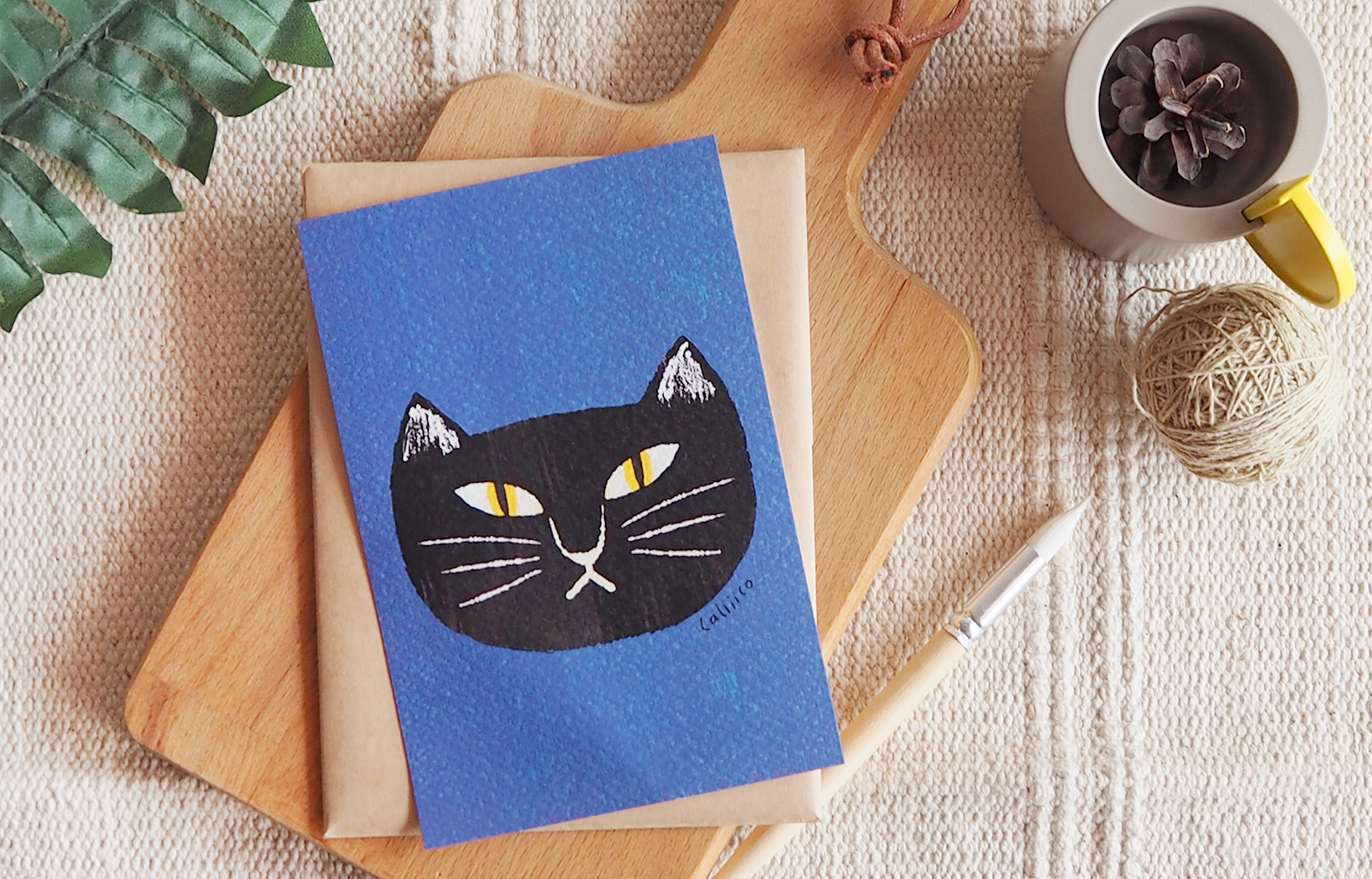 โปสการด์ ลายแมวดำพื้นกลม illustration postcard 4x6 inch
