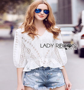 Lady Ribbon Vanessa White Cotton Blouse