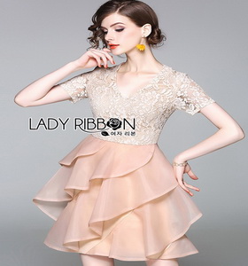 Lady Ribbon Layered Old-Rose Silk Dress ขายส่งเดรสผ้า