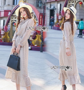 Lady Ribbon Emily Sweet Gracious Gray Lace Midi Dress