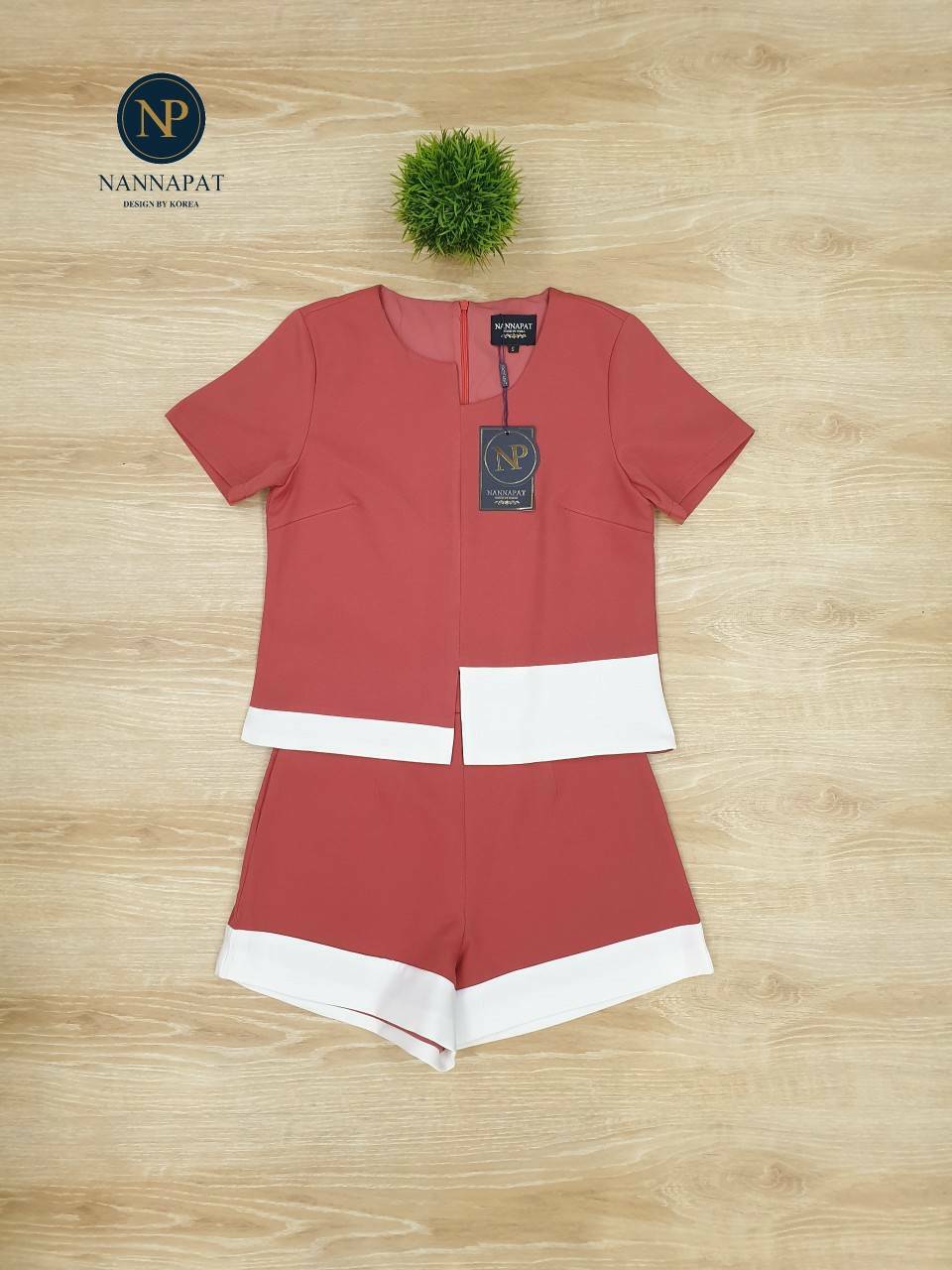 เสื้อซิปหลังกางเกงมีกระเป๋าสีทูโทน