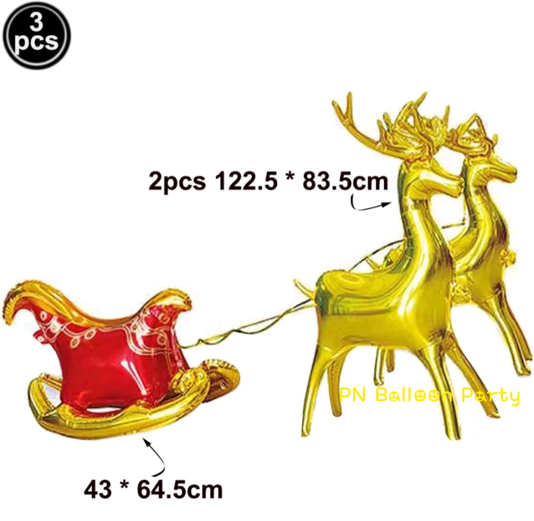 SET ลูกโป่งกวางเรนเดียร์ สีทอง ชุด 3 ชิ้น Christmas Reindeer Balloon