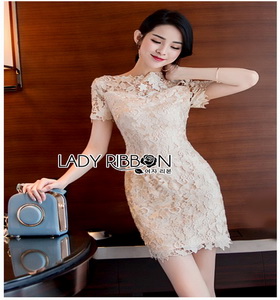 Lady Ribbon Chic gold Lace Mini Dress