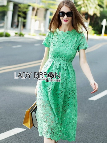 Minty Lady Ribbon Lace Maxi Dress