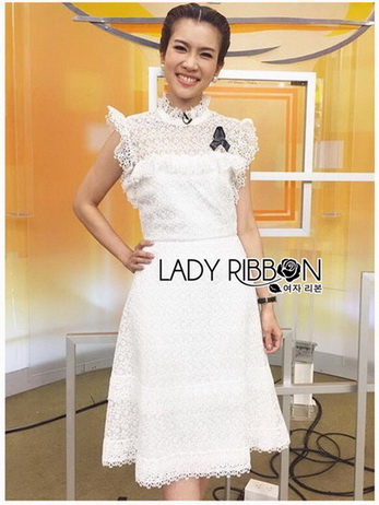 White Flower Lace Lady Ribbon Mini Dress