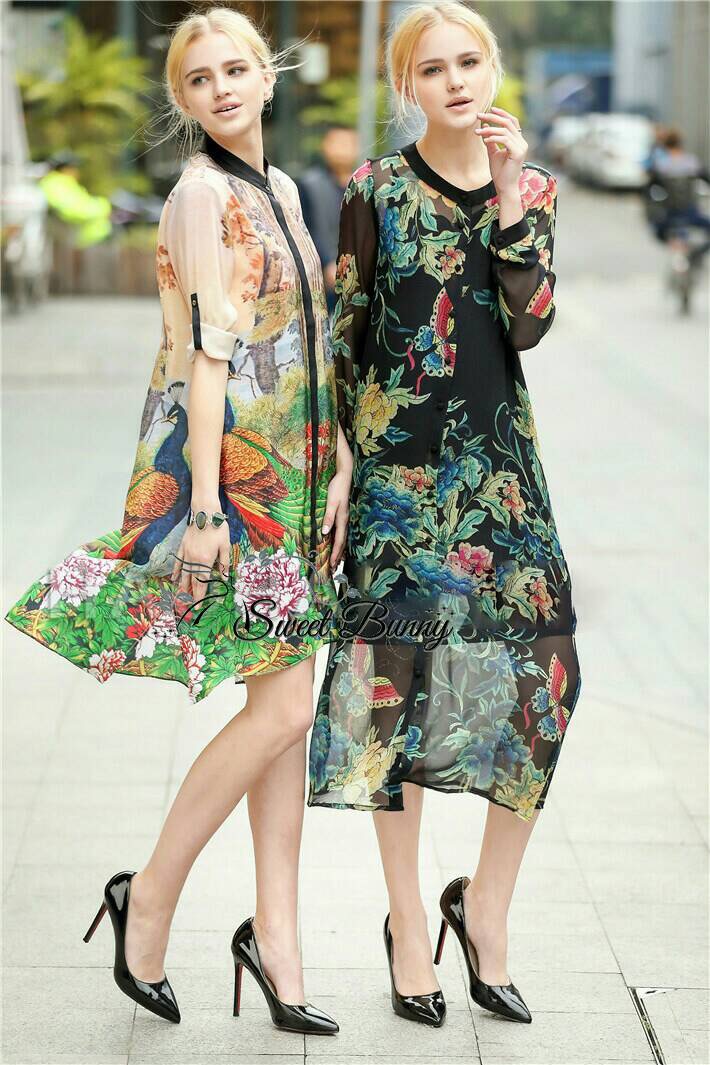 Lady Ribbon Online SW10060616 Sweet Bunny Present... Peacock Printing Shirt Dress