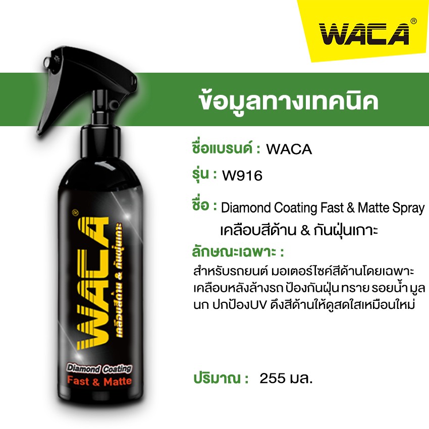 WACA น้ำยาเคลือบสีด้าน & กันฝุ่นเกาะ W916