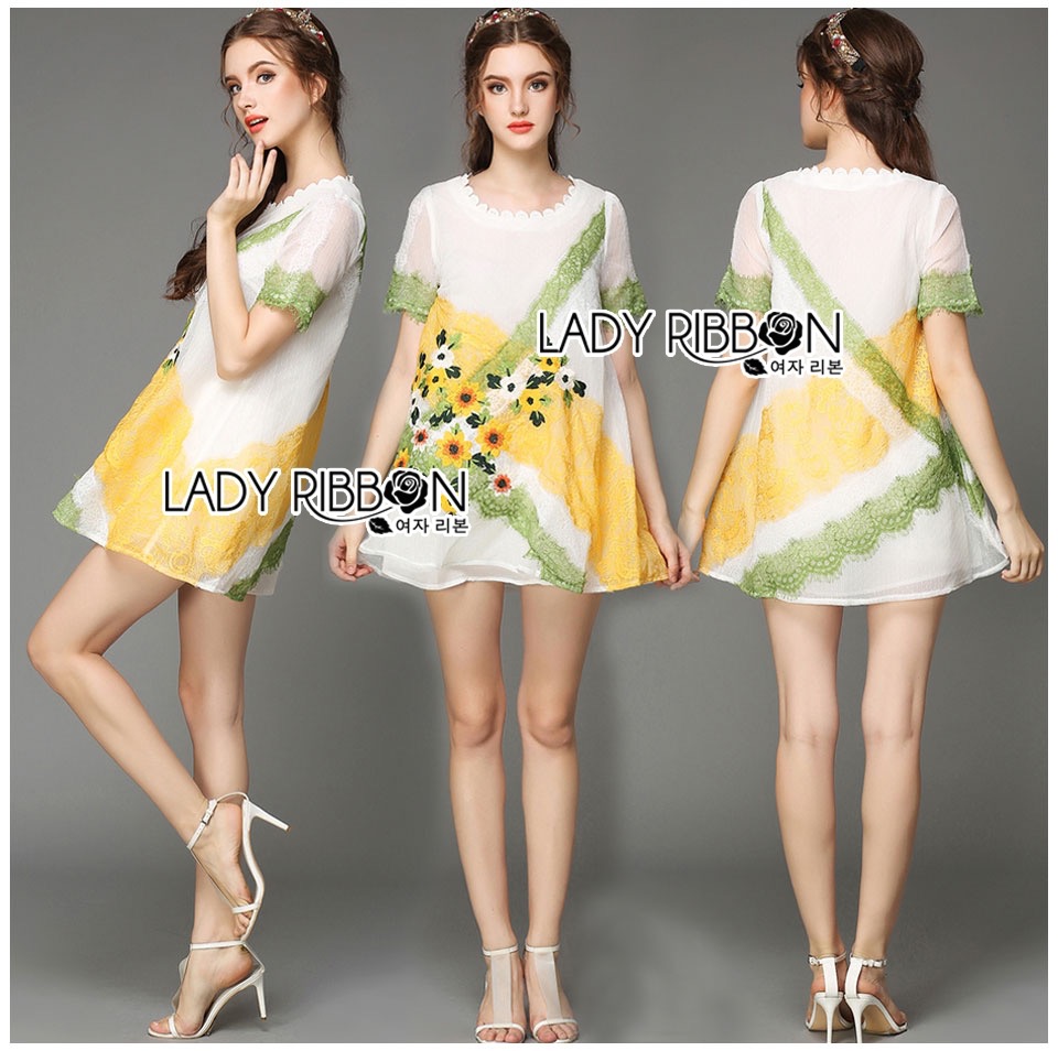 🎀 Lady Ribbon's Made 🎀 Evelyn Pretty Sweet Lace and Flower Embroidered Tulle Dress เดรสผ้าทูลล์ปักลายดอกไม้และผ้า