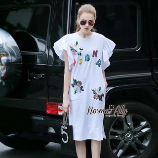 NA03290816 🎉Normal Ally Present embroiders autumn collection dress🎉 (เดรสผ้ายืด, ปักเลื่อมสลับสี)