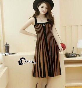 เสื้อผ้าแฟชั่นเกาหลีCliona Cool Strip Dress - Long dress สายเดี่ยว