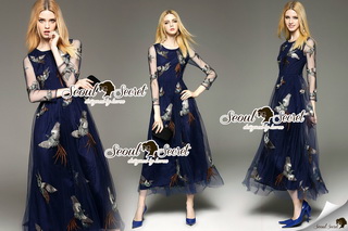 SS03010916 Seoul Secret Say's... Netty Bird Stickly Maxi Dress Material : เนื้อผ้า Net เนื้อนุ่ม สวยหรูด้วยทรงแม๊กซี่ตัวยาว