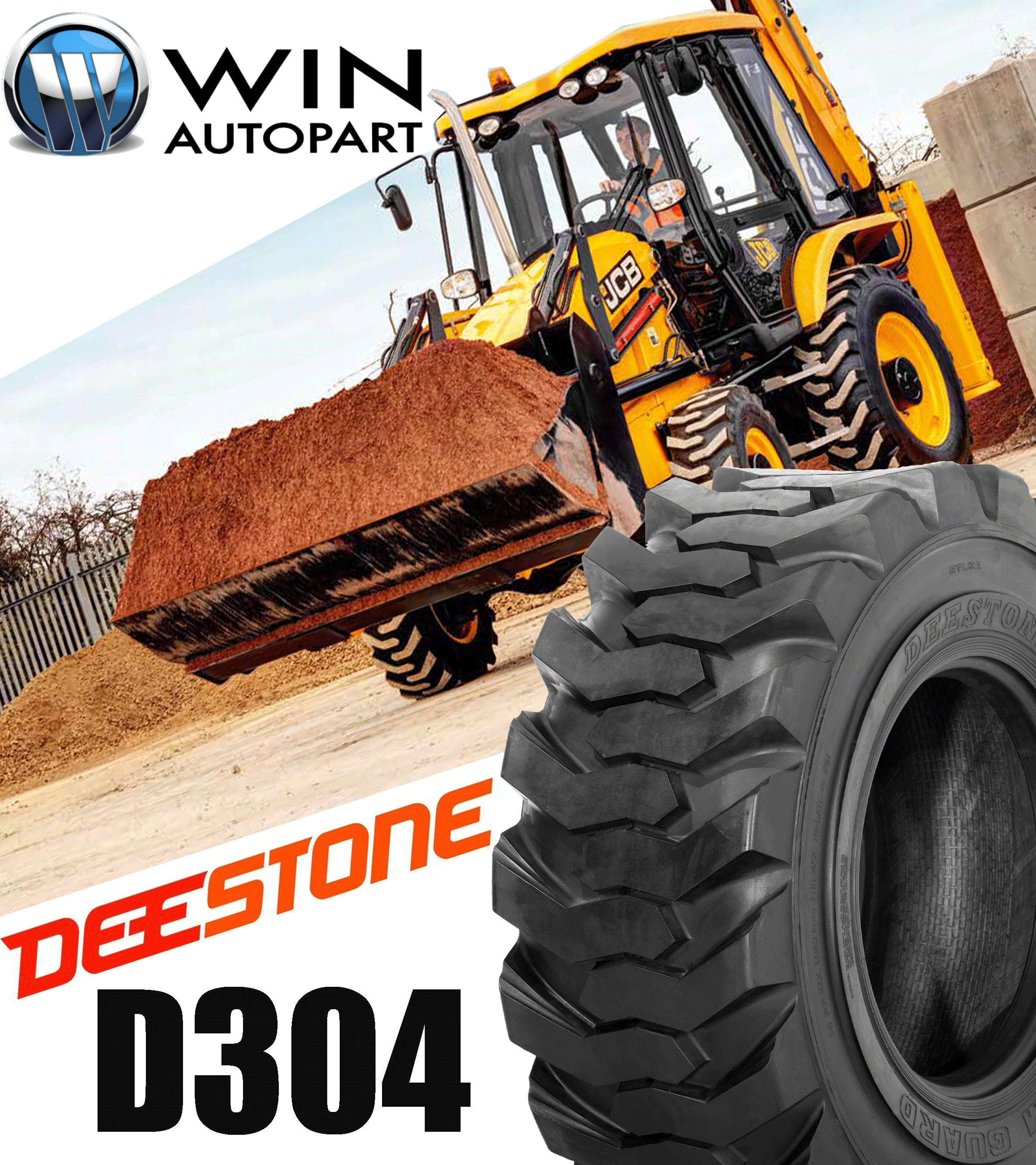 ยางรถตัก ยี่ห้อ DEESTONE รุ่น D304 TL ขนาด 27X8.50-15 ,27X10.50-15 ,12-16.5 ,10-16.5 ,15-19.5 ,14-17.5
