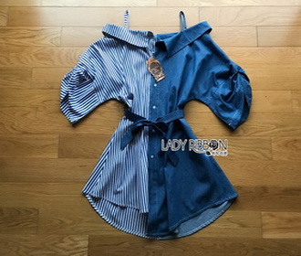 Lady Ribbon 2-Tone Denim Top เสื้อเดนิม