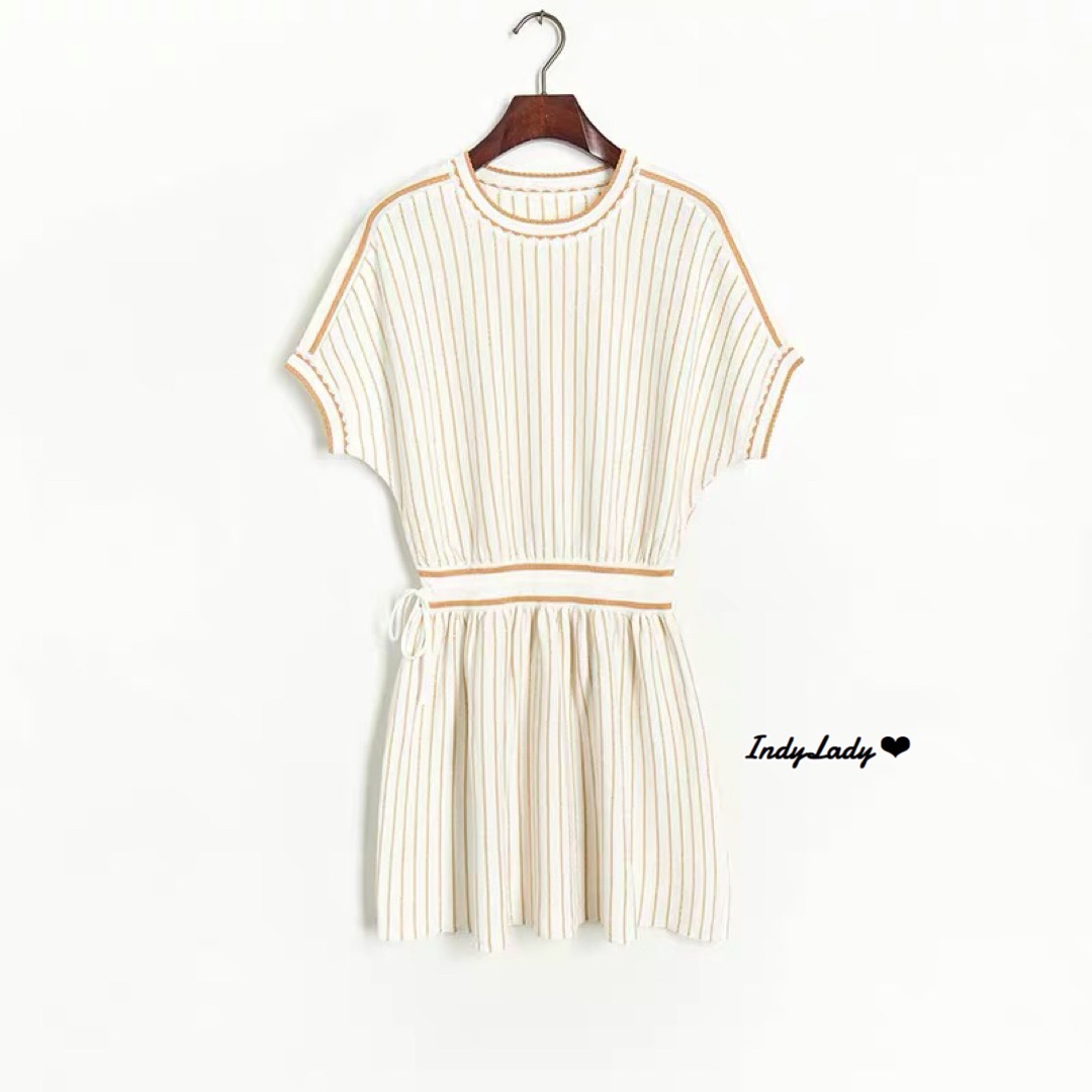 Dress งานไหมพรม แขนสั้น ลายริ้ว