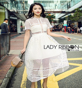 Lady Ribbon Self-Portrait White Lace Midi Dress