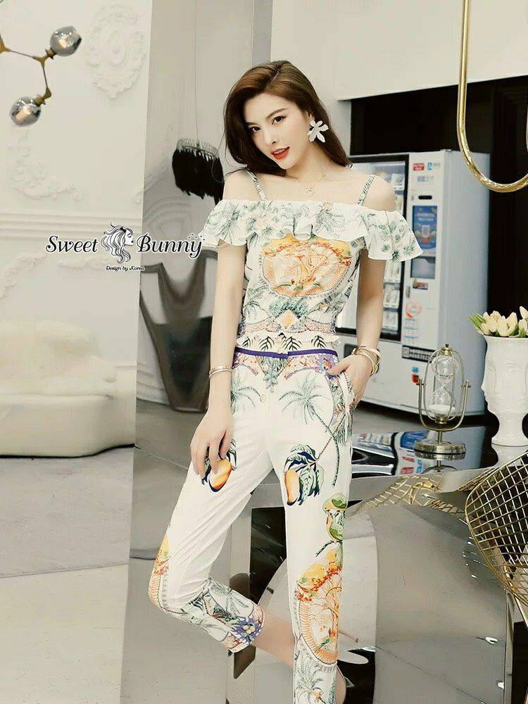 ชุดเซ็ตเสื้อสายเดี่ยวขอบยาง