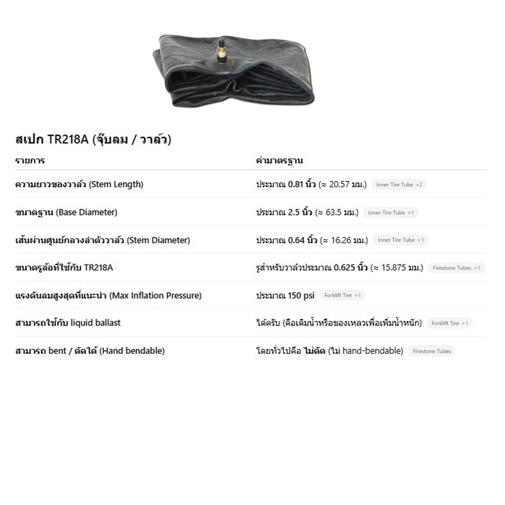 ยางใน ขนาด 550-600/50-55-60R22.5 จุ๊บลมชนิด TR218A ยี่ห้อ MASTER