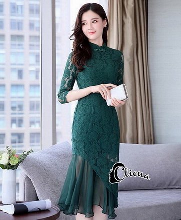 ลูกไม้คอจีนแขน 5 ส่วน ทรงสวย