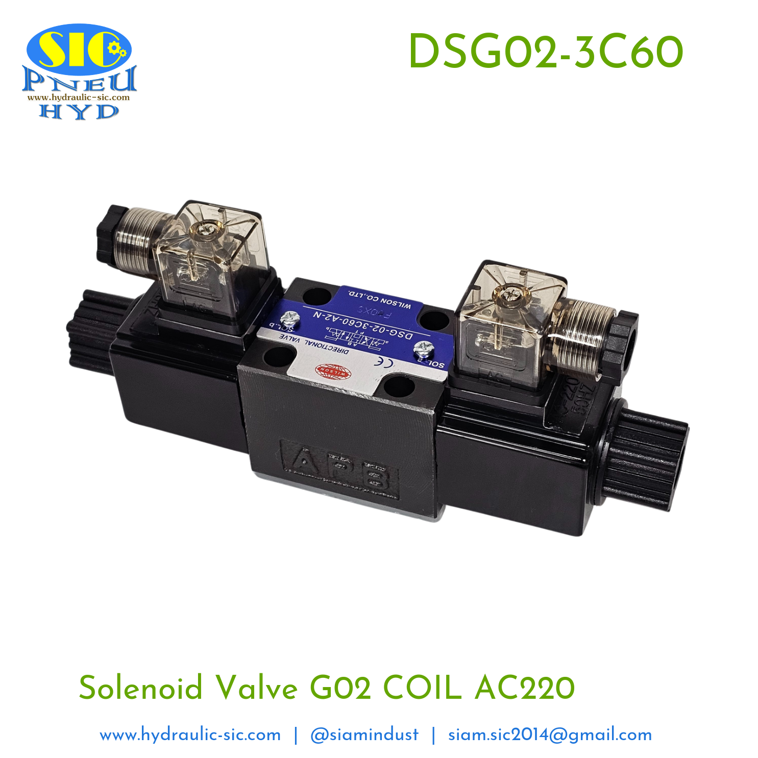 DSG-02-3C60-AC** / DC** Solenoid Valve Hydraulic G01/G02 ตำแหน่ง A B บล๊อก / P ถึง T (WILSON)