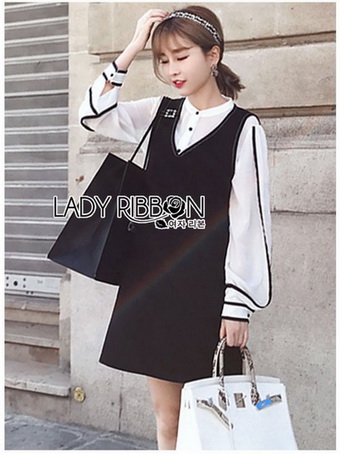 Lady Ribbon Shirt and Black Dress
