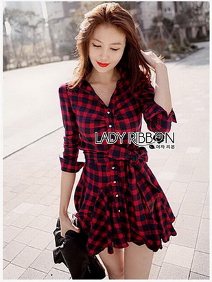 Lady Charlotte Red Tartan Ruffle Shirt Dress