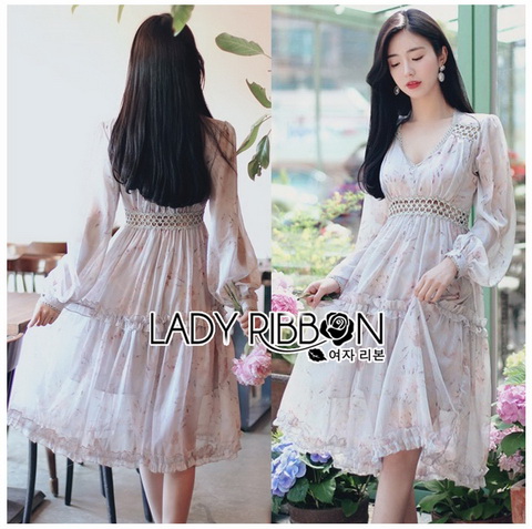 Dress เดรสผ้าชีฟองพิมพ์ลายดอกไม้