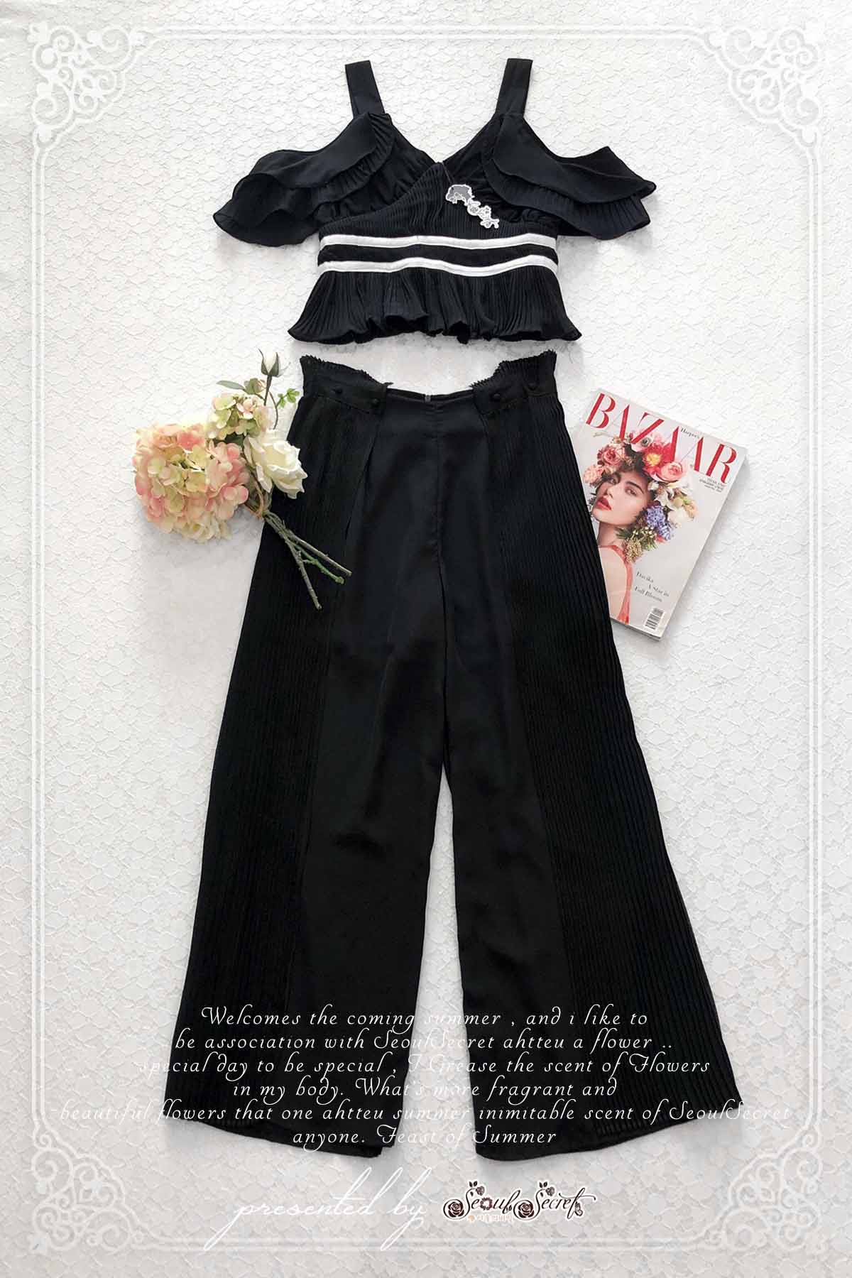 ผ้าโทนสีดำเรียบหรูเสื้อทรงสายเดี่ยว