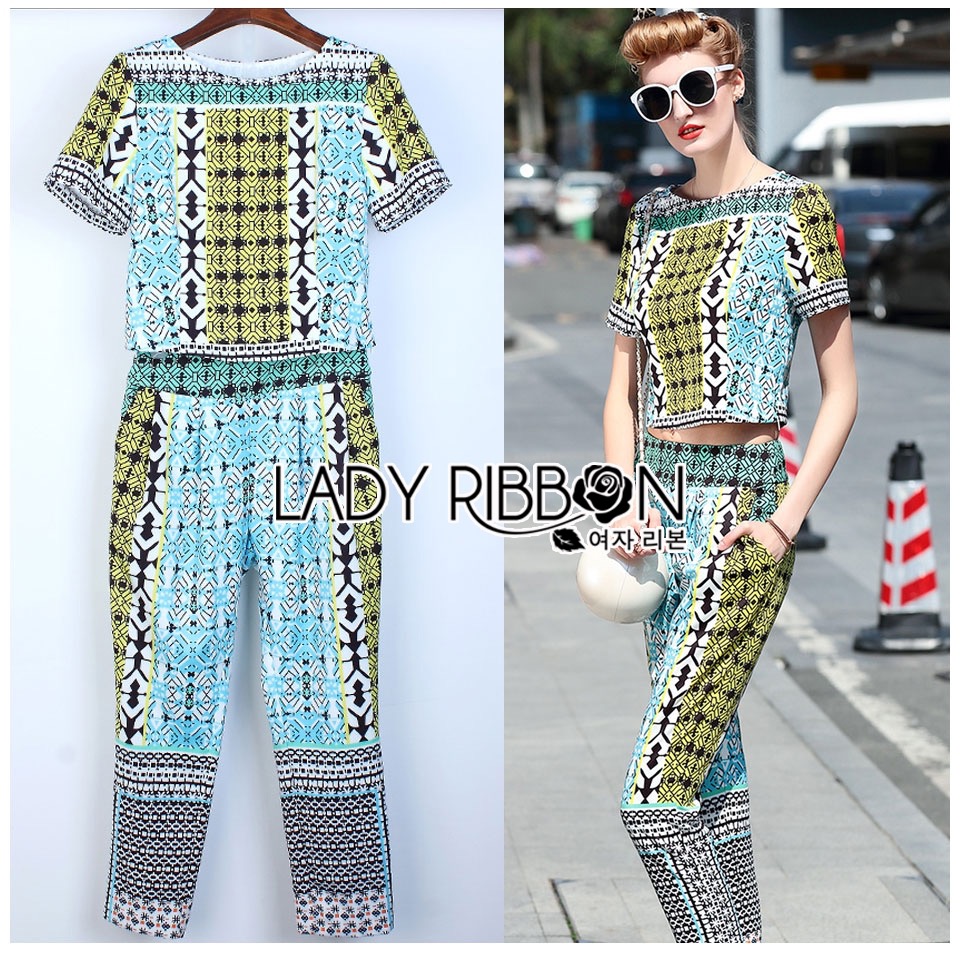 Lady Ribbon Online LR03090616 🎀 Lady Ribbon's Made 🎀 Lady Evelyn Smart Casual Graphic Mixed Printed Set