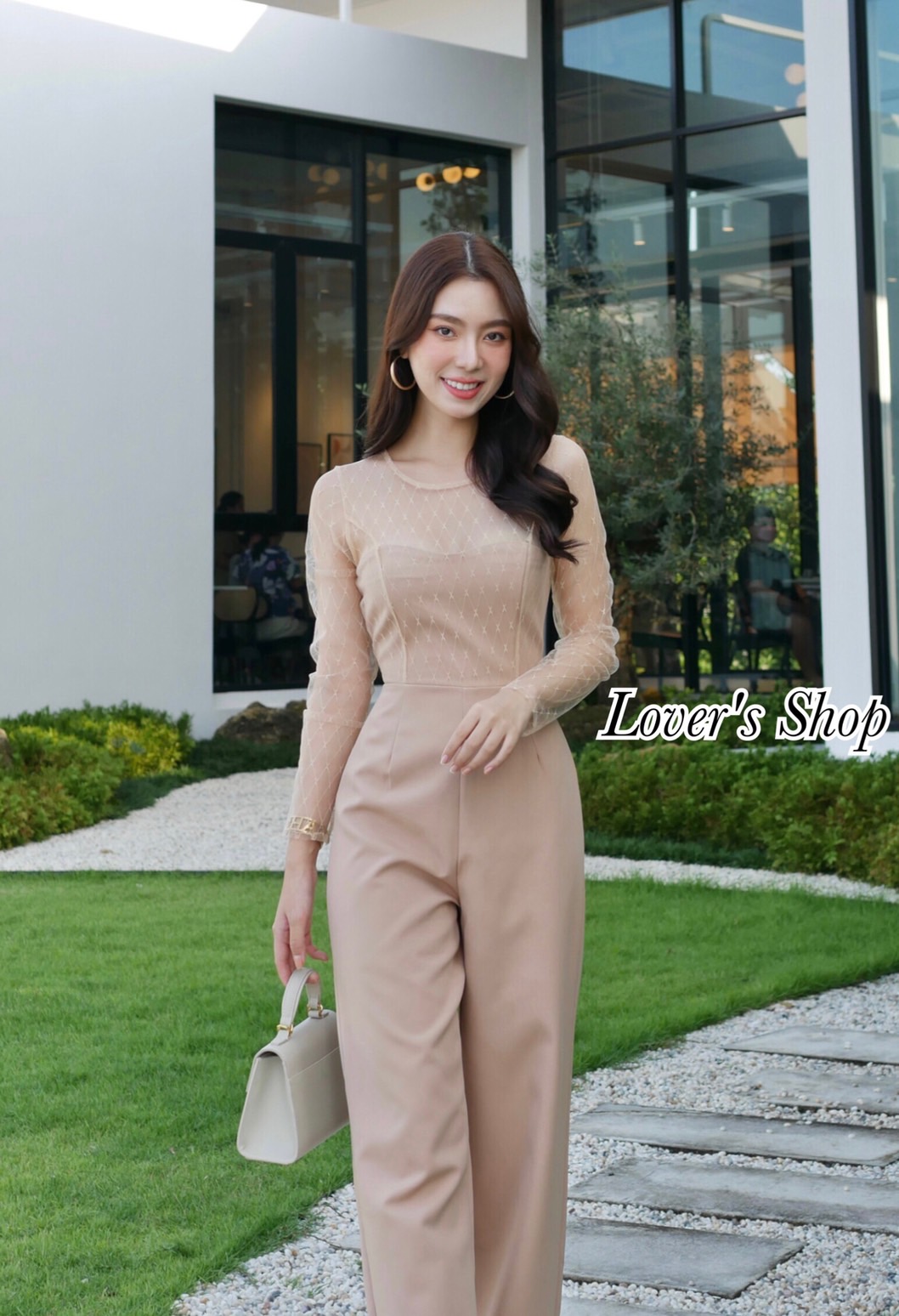 จั้มสูทลูกไม้ซีทรู