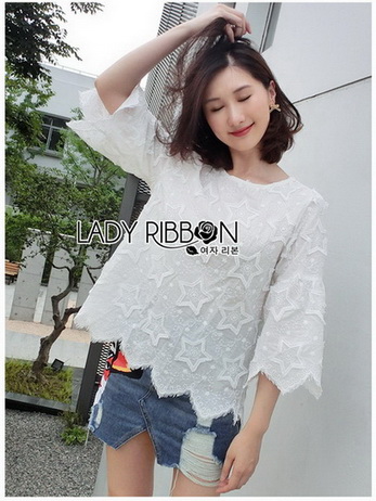 White Cotton Blouse Lady Ribbon ขายผ้าคอตตอนสีขาว