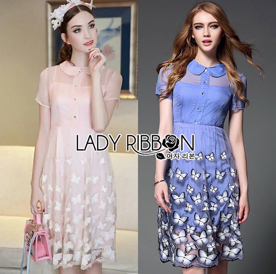 Lady Ribbon Online LR02160616 🎀 Lady Ribbon's Made 🎀 Lady Amanda Sweet Feminine Butterfly Embroidered Polyester Dress