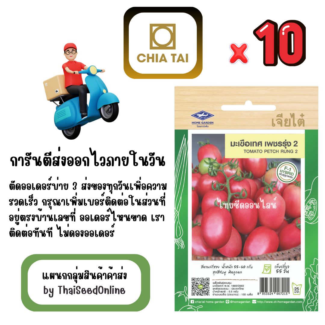 CTF1 x 10 เมล็ดผักซองเจียไต๋ มะเขือเทศสีดา เพชรรุ่ง2 (ลูกผสม) สินค้ายกแพ็ค