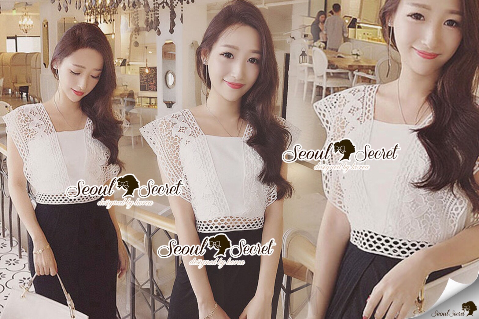 Lady Ribbon Online SS18020616 Seoul Secret Say's... Monaliss Blossom Lace V Blouse
