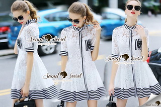 Lady Ribbon Online ขายส่งเสื้อผ้าออนไลน์ เสื้อผ้า Seoul Secret SS15040816 Seoul Secret Say's .... Chic Stripy Rorrah Lace Shirt Dress