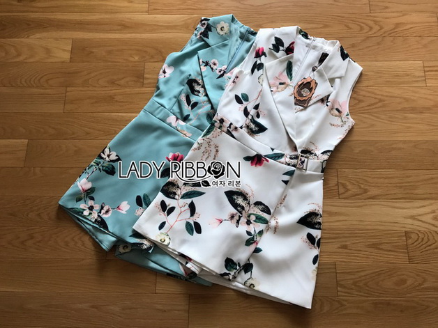 Jumpsuit จัมป์สูทขาสั้นทรงเชิ้ตพิมพ์ลายดอกไม้สีสด