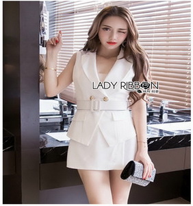 Sexy Mini Suit Set Lady Ribbon เสื้อสูทแขนกุด