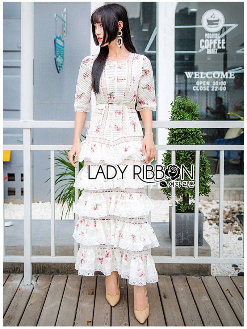เดรสยาวผ้าพลีตพิมพ์ลายดอกไม้