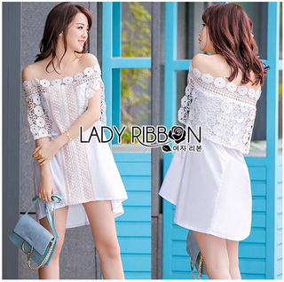 Lady Ribbon Online ขายส่งเสื้อผ้าออนไลน์เลดี้ริบบอน LR20010816 🎀 Lady Ribbon's Made 🎀 Lady Nicole Sweet Feminine Off-Shoulder Lace and Polyester Dress