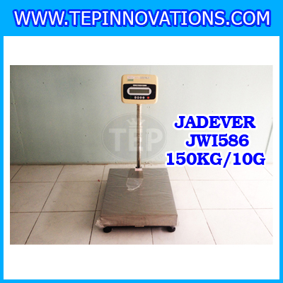 เครื่องชั่งดิจิตอลตั้งพื้น ยี่ห้อ JADEVER รุ่น JWI-586 ขนาดแท่น 40x50cm. พิกัดน้ำหนัก 150kg ค่าละเอียด 10g