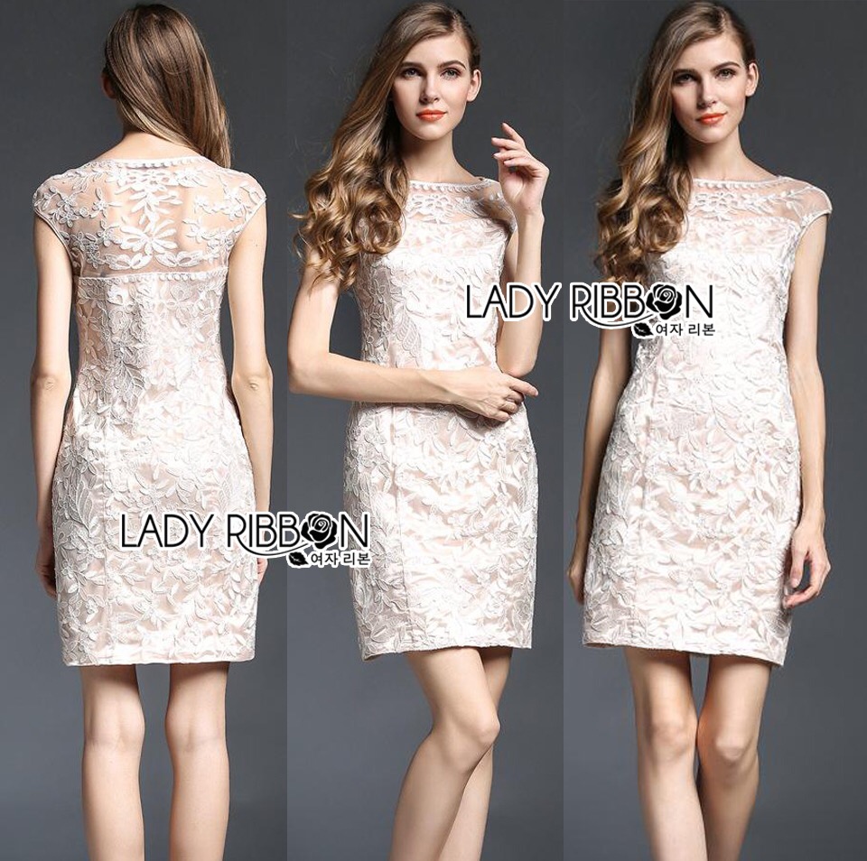 Lady Ribbon's Made 🎀 Lady Elena Sweet Elegant Floral Embroidered Lace Mini Dress มินิเดรสผ้าลูกไม้