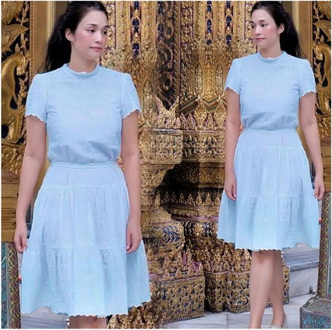 เดรสผ้าคอตตอนปักและฉลุลายสไตล์ลำลอง