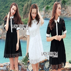 Shirt Dress เชิ้ตเดรสแขนสั้นผ้าลูกไม้สไตล์เฟมินีน