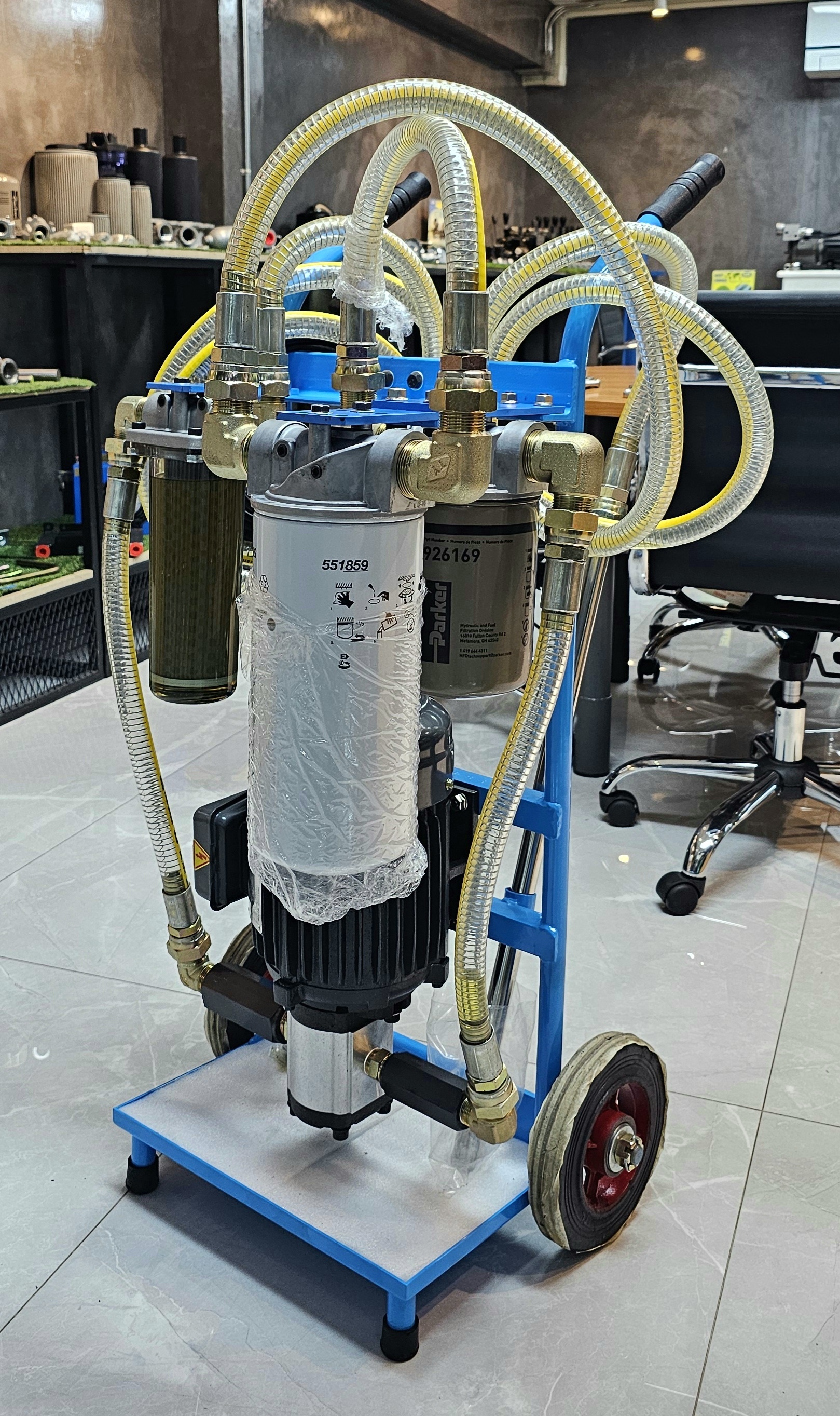 Filter Cart รถดูดกรองน้ำมันไฮดรอลิค รุ่นกรอง 150 ไมครอนมีแม่เหล็ก แบบ 3 กรอง 150+10+5 Micron