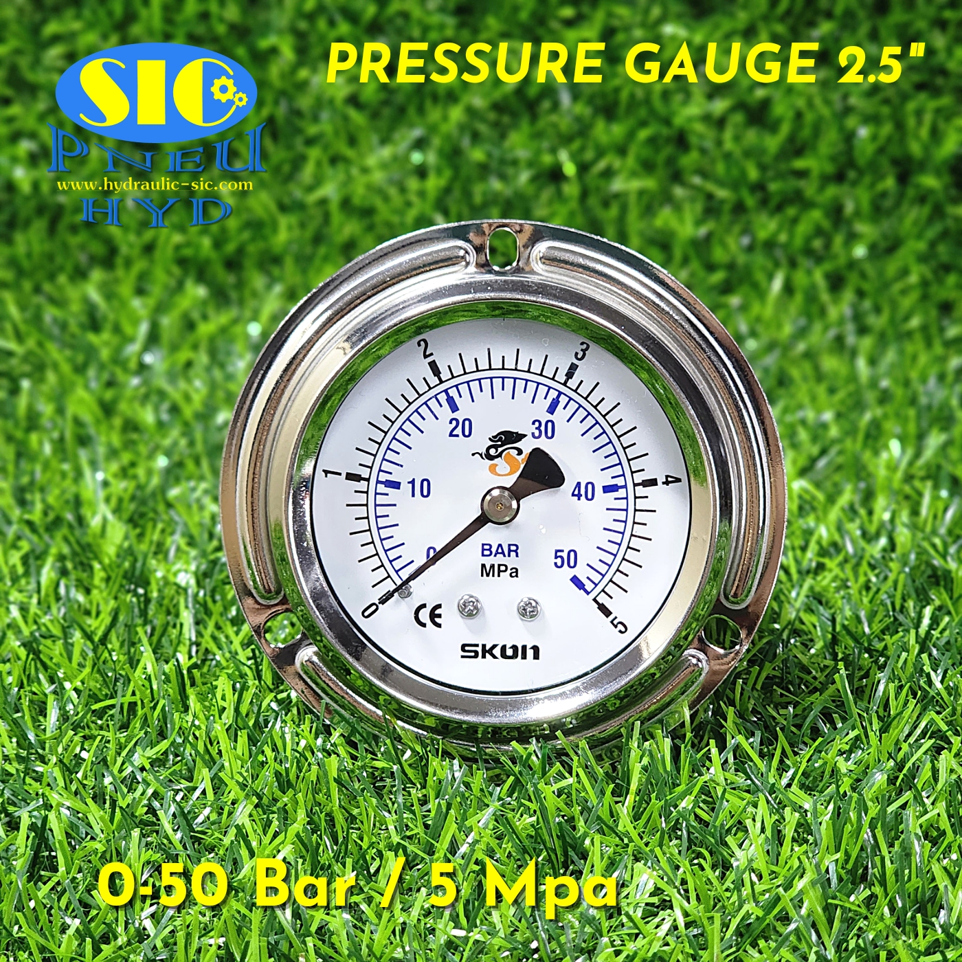 Pressure Gauge Range Bar/Mpa เกจวัดแรงดัน (326-22-*** : หน้าปัด 2-1/2" เกลียวออกหลังกลาง) (SKON)