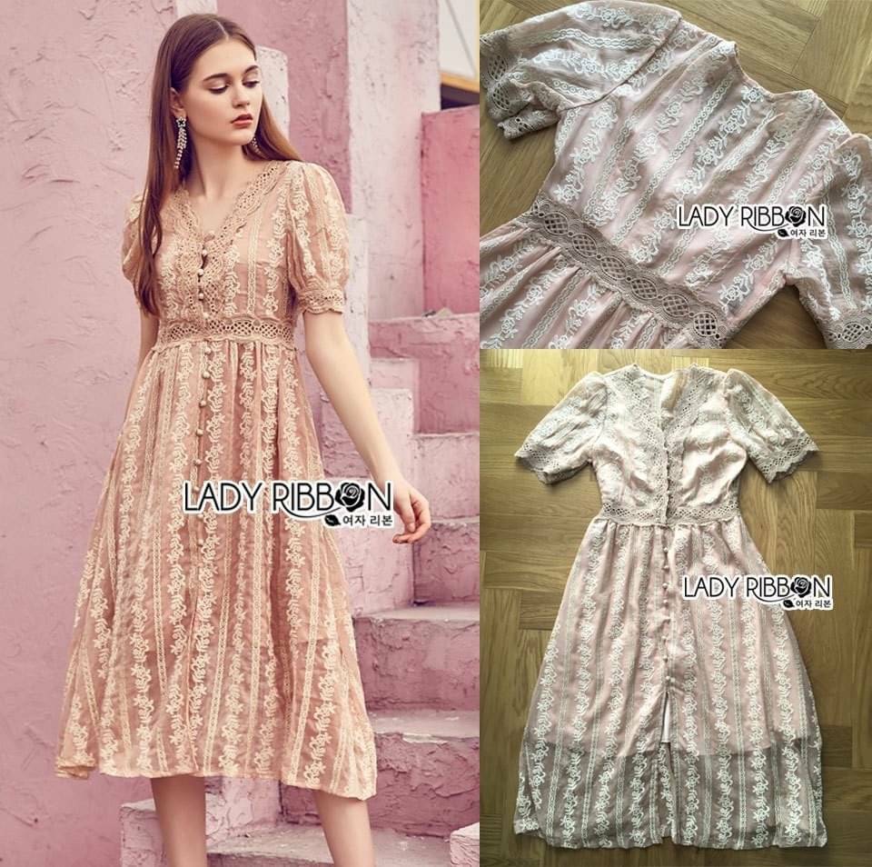 Lace Dress เดรสสีชมพู ผ้าปักดอกไม้