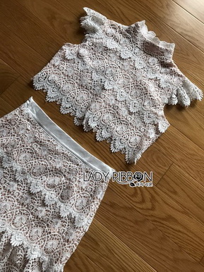 Lady Alessia White lace Cropped Top and Ruffle
