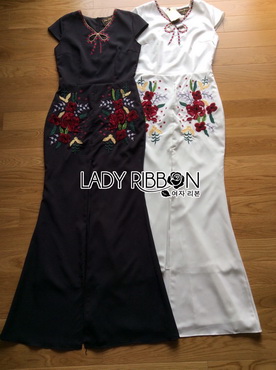 Lady Ribbon Online ขายส่งเสื้อผ้าออนไลน์ของแท้ LR10300616 🎀 Lady Ribbon's Made 🎀 Lady Anne Sexy Elegant Floral Embroidered Polyester Dress