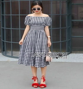 Lady Ribbon Country Style Check Cotton Dress เดรสผ้าคอตตอน
