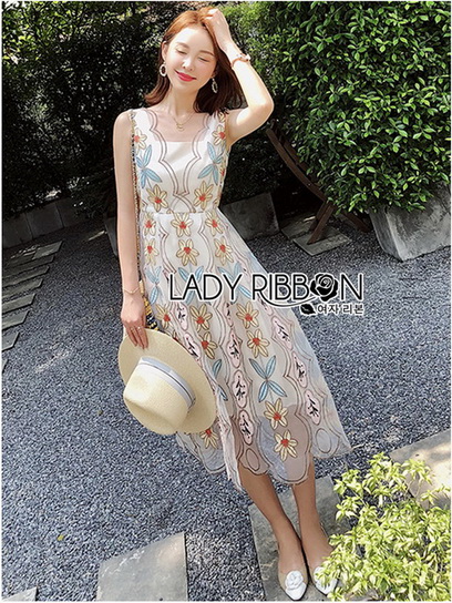 เดรสผ้าออร์แกนซ่าโปร่งปักลาย