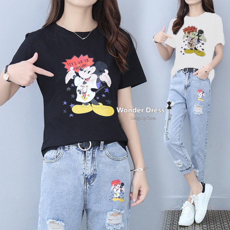 เซทเสื้อยืดกับกางเกงยีนส์ทรงสวย